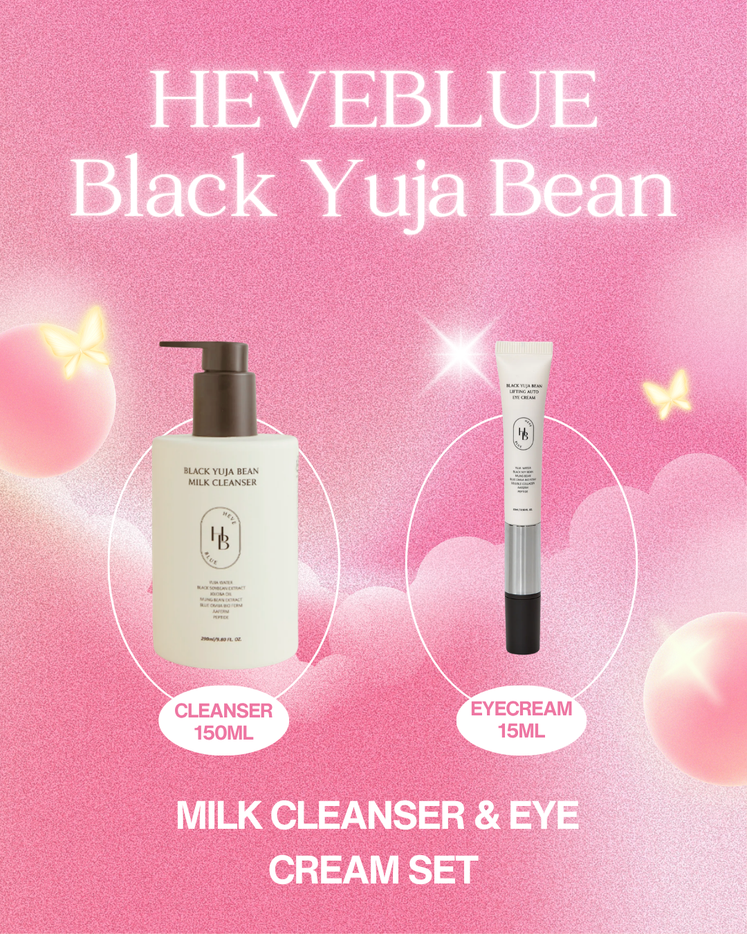 HEVEBLUE Black Yuja Bean Milk Cleanser & Eye Cream Set